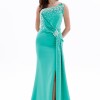 BDM Exclusive Asimetrik Drape İnci Taş Aplikeli Yırtmaçlı Krep Abiye Elbise BDM Exclusive Asimetrik Drape İnci Taş Aplikeli Yırtmaçlı Krep Abiye Elbise
