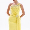 BDM Exclusive Asimetrik Drape İnci Taş Aplikeli Yırtmaçlı Krep Abiye Elbise BDM Exclusive Asimetrik Drape İnci Taş Aplikeli Yırtmaçlı Krep Abiye Elbise