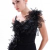 BDM Exclusive Çiçek Aplikeli Taş İşlemeli İnce Askılı Uzun Krep Abiye Elbise