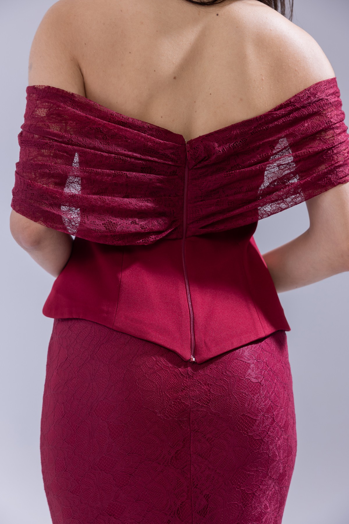 BDM Exclusive Dantel Dokulu Drape Kollu Uzun Abiye Elbise