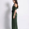 BDM Exclusive El İşçiliği Drapeli Çiçek Aplikeli Özel Tasarım Uzun Abiye Elbise