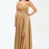 BDM Exclusive İnce Askılı Derin Yırtmaçlı Laklı Şifon Astarlı Abiye Elbise 