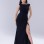 BDM Exclusive Işıltılı Drape Detaylı Kayık Yaka Uzun Yırtmaçlı Premium Abiye Elbise