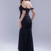 BDM Exclusive Kare Yaka Korsaj Detaylı Drapeli Dantel Balık Nikah Abiye Elbise