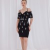 BDM Exclusive Krep Kumaş El İşi Taşlı Askılı Kısa Abiye Elbise