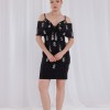 BDM Exclusive Krep Kumaş El İşi Taşlı Askılı Kısa Abiye Elbise