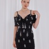 BDM Exclusive Krep Kumaş El İşi Taşlı Askılı Kısa Abiye Elbise