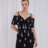 BDM Exclusive Krep Kumaş El İşi Taşlı Askılı Kısa Abiye Elbise