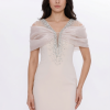 BDM Exclusive Organze Drape Detaylı Taş İşlemeli Premium Abiye Elbise