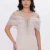 BDM Exclusive Organze Drape Detaylı Taş İşlemeli Premium Abiye Elbise