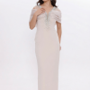 BDM Exclusive Organze Drape Detaylı Taş İşlemeli Premium Abiye Elbise