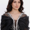 BDM Exclusive Organze Drape Detaylı Taş İşlemeli Premium Abiye Elbise