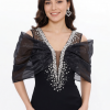 BDM Exclusive Organze Drape Detaylı Taş İşlemeli Premium Abiye Elbise
