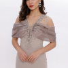 BDM Exclusive Organze Drape Detaylı Taş İşlemeli Premium Abiye Elbise