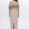 BDM Exclusive Organze Drape Detaylı Taş İşlemeli Premium Abiye Elbise