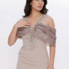 BDM Exclusive Organze Drape Detaylı Taş İşlemeli Premium Abiye Elbise