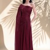 BDM Exclusive Parlak Şifon Drape Kollu Tek Omuz Premium Abiye Elbise