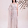 BDM Exclusive Parlak Şifon Drape Kollu Tek Omuz Premium Abiye Elbise