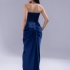 BDM Exclusive Saten Pileli Drape Detaylı Straplez Yırtmaçlı Uzun Abiye Elbise