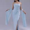 BDM Exclusive Saten Pileli Drape Detaylı Straplez Yırtmaçlı Uzun Abiye Elbise