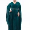 BDM Exclusive Saten Piliseli Taş İşlemeli Büyük Beden Abiye Elbise