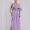 BDM Exclusive Şifon Balenli Çiçek Aplikli Nakışlı Uzun Abiye Elbise