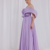 BDM Exclusive Şifon Balenli Çiçek Aplikli Nakışlı Uzun Abiye Elbise