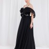 BDM Exclusive Şifon Balenli Çiçek Aplikli Nakışlı Uzun Abiye Elbise