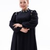 BDM Exclusive Şifon Taş İşlemeli Balon Kol Büyük Beden Abiye Elbise