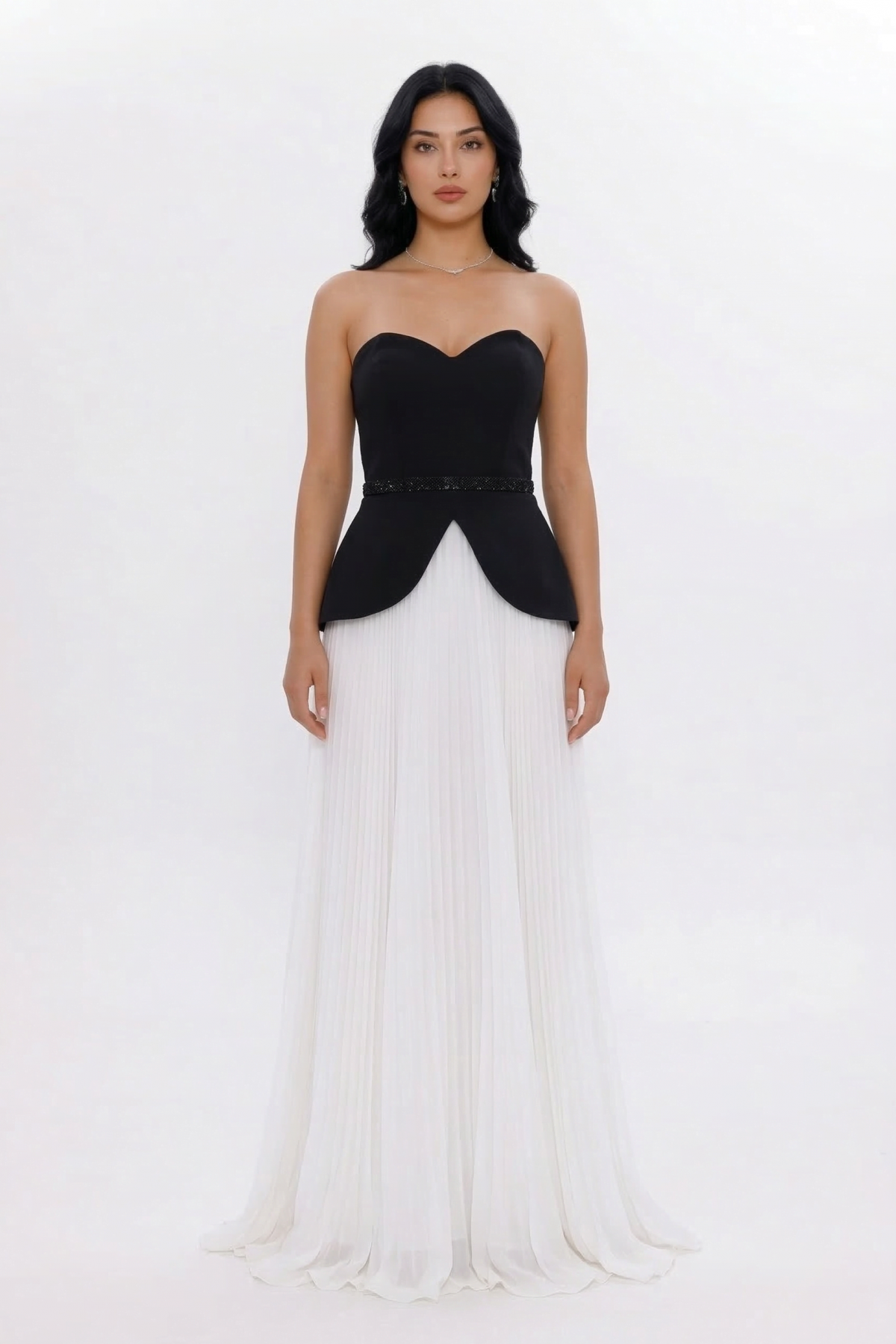 BDM Exclusive Straplez Kalp Yaka Peplum Taş Kemerli Premium Abiye Elbise