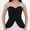 BDM Exclusive Straplez Kalp Yaka Peplum Taş Kemerli Premium Abiye Elbise