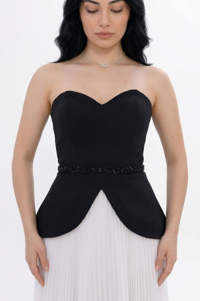BDM Exclusive Straplez Kalp Yaka Peplum Taş Kemerli Premium Abiye Elbise BDM Exclusive Straplez Kalp Yaka Peplum Taş Kemerli Premium Abiye Elbise