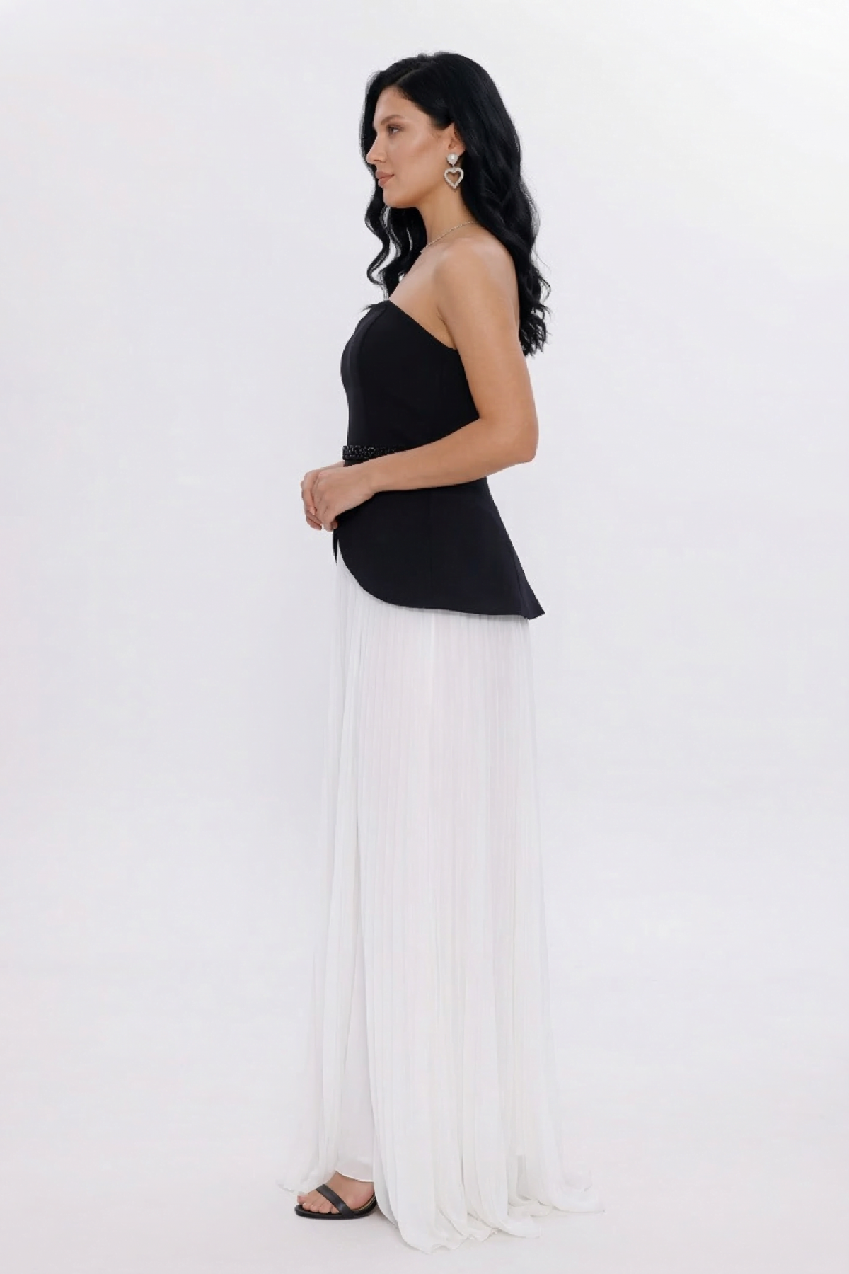 BDM Exclusive Straplez Kalp Yaka Peplum Taş Kemerli Premium Abiye Elbise