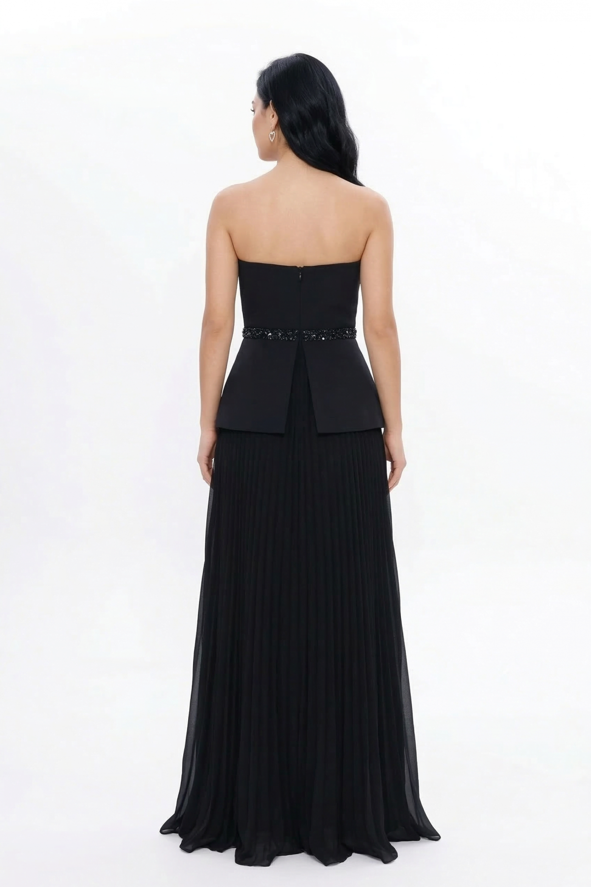 BDM Exclusive Straplez Kalp Yaka Peplum Taş Kemerli Premium Abiye Elbise