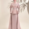 BDM Exclusive Tafta Taş İşlemeli Drape Kollu Peplum Premium Abiye Elbise
