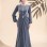 BDM Exclusive Taş Detaylı Drape Gövdeli Uzun Kollu Premium Abiye Elbise