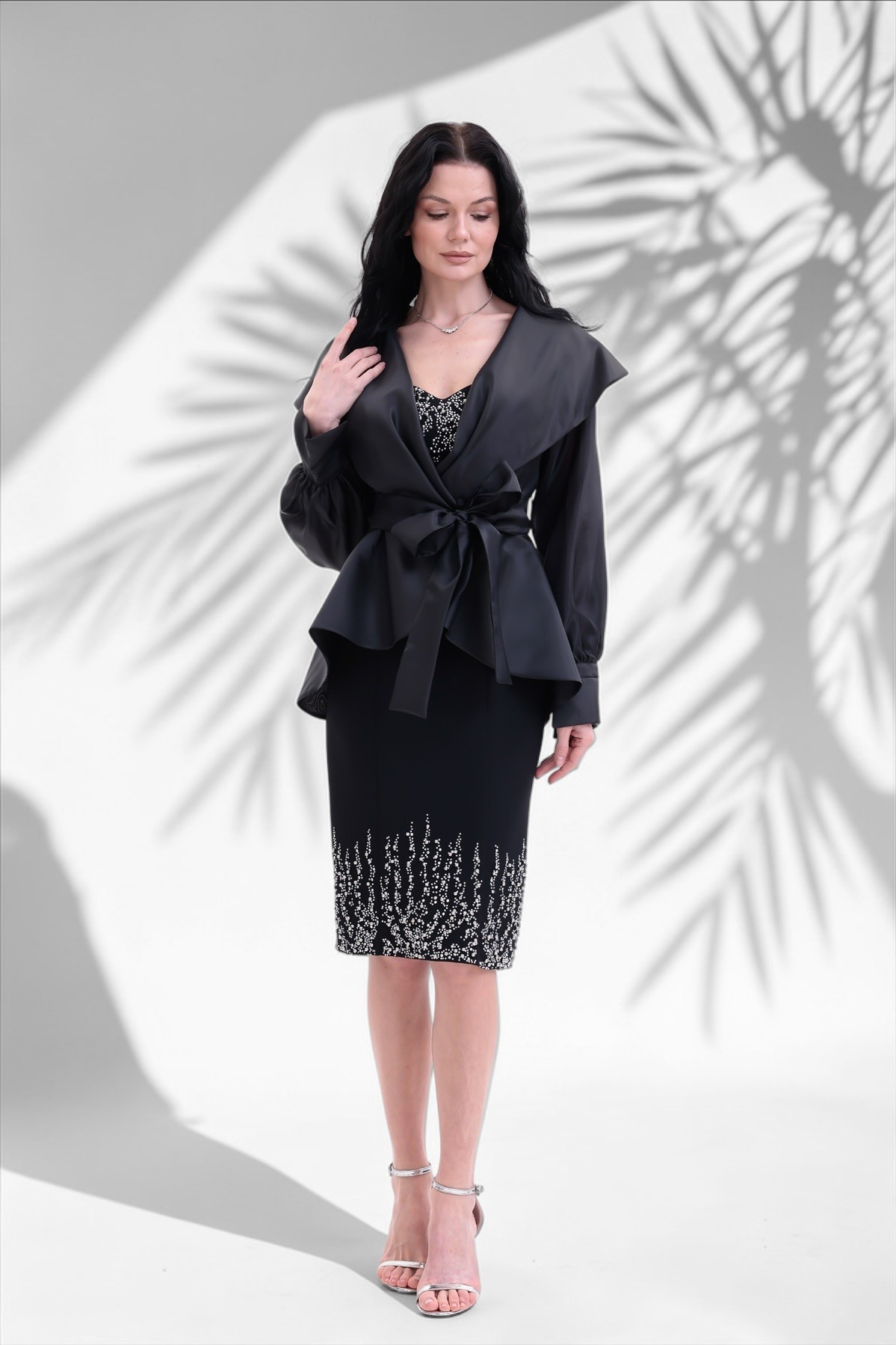 BDM Exclusive Taş İşlemeli Peplum Ceketli Premium Abiye Etek Takım