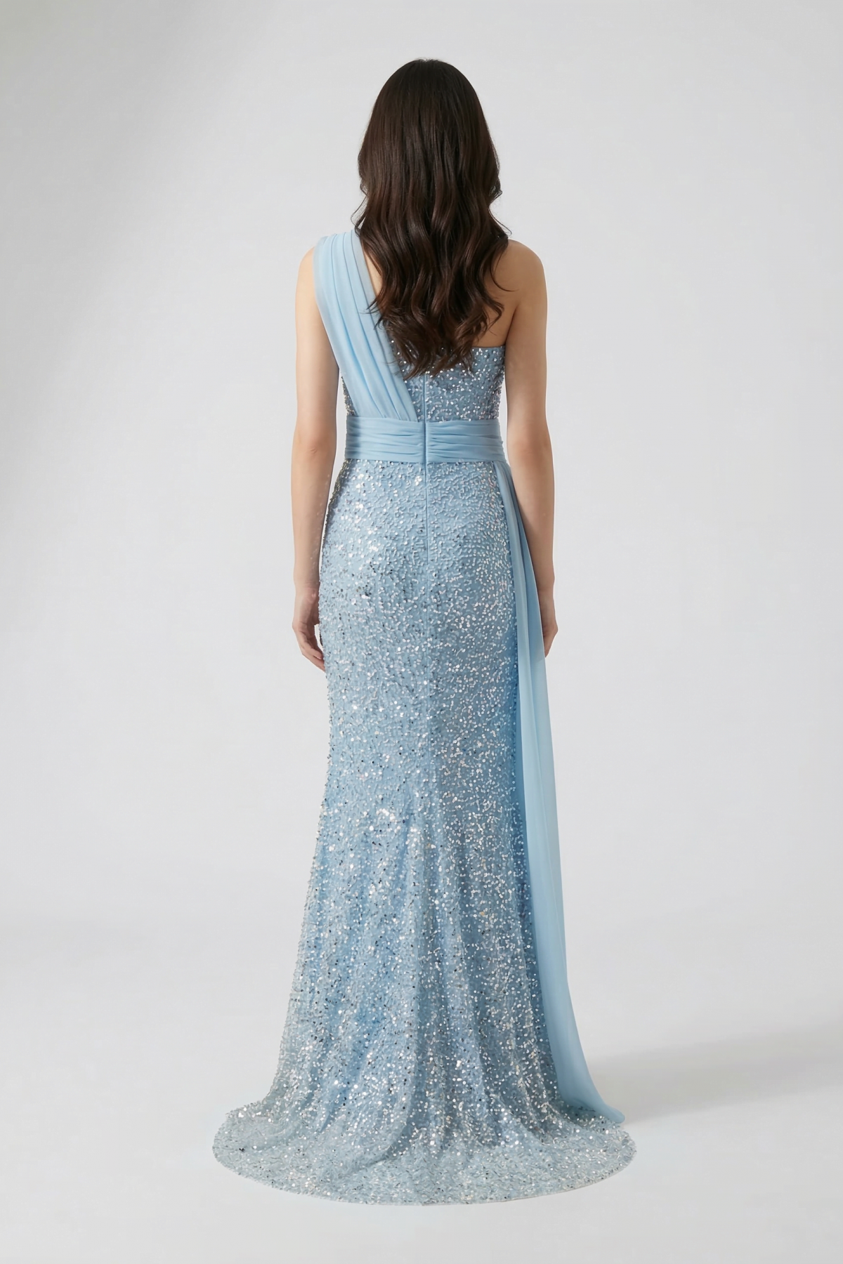 BDM Exclusive Taş İşlemeli Şifon Drape Detaylı Premium Abiye Elbise