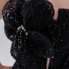 BDM Exclusive Taşlı Kumaş Çiçek Aplikli Straplez Kısa Abiye Elbise