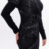 BDM Exclusive Tek Kol Pilise Organze Drape Taş İşlemeli Premium Abiye Elbise