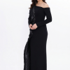 BDM Exclusive Tek Kol Pilise Organze Drape Taş İşlemeli Premium Abiye Elbise