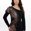 BDM Exclusive Tek Kol Pilise Organze Drape Taş İşlemeli Premium Abiye Elbise
