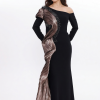 BDM Exclusive Tek Kol Pilise Organze Drape Taş İşlemeli Premium Abiye Elbise