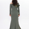 BDM Exclusive Tek Kol Pilise Organze Drape Taş İşlemeli Premium Abiye Elbise