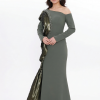 BDM Exclusive Tek Kol Pilise Organze Drape Taş İşlemeli Premium Abiye Elbise