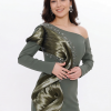 BDM Exclusive Tek Kol Pilise Organze Drape Taş İşlemeli Premium Abiye Elbise