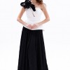 BDM Exclusive Tek Omuz Piliseli Peplum Çiçek Aplikeli Uzun Saten Abiye Elbise