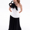 BDM Exclusive Tek Omuz Piliseli Peplum Çiçek Aplikeli Uzun Saten Abiye Elbise