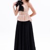 BDM Exclusive Tek Omuz Piliseli Peplum Çiçek Aplikeli Uzun Saten Abiye Elbise