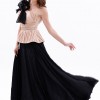 BDM Exclusive Tek Omuz Piliseli Peplum Çiçek Aplikeli Uzun Saten Abiye Elbise